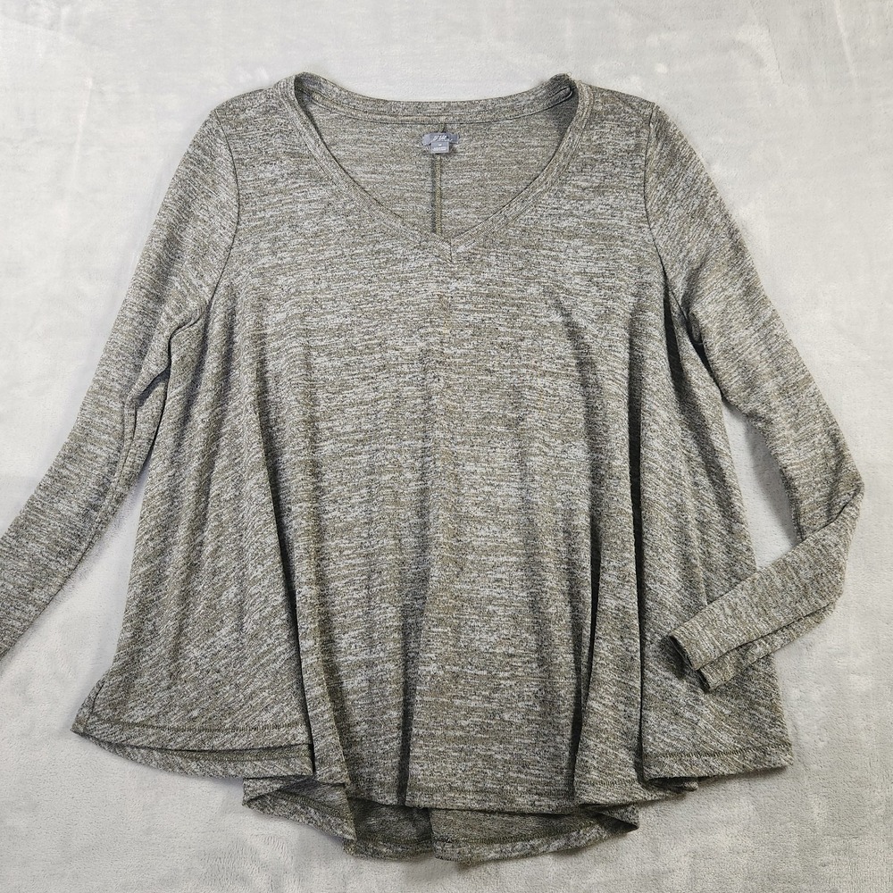 Aerie V-Neck Tunic Top Long Sleeve Heathered Casual Comfy Gray M